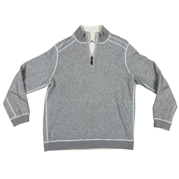 Tommy Bahama 1/4 Zip Pullover Mens Medium Gray Sweater Quarter Zip Golf Contrast - Picture 2 of 8